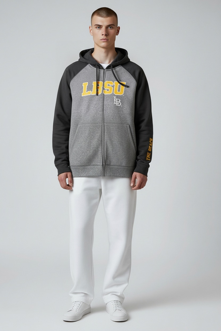 Champion LBSU Full-Zip Hoodie Size L Grey Black The Beach